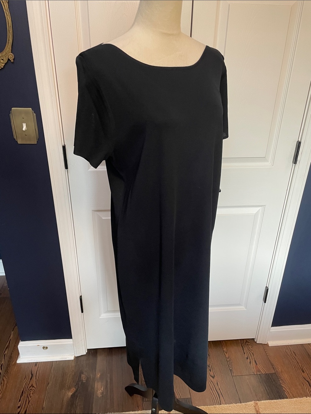 Ming Wang Black Short Sleeve Midi Knit Dress Size Large